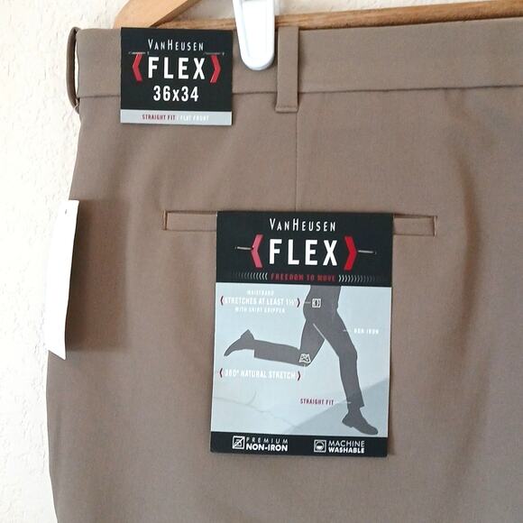 Van Heusen Flex Fit Khaki Flat Front Straight Fit Trouser Slacks - Picture 1 of 6